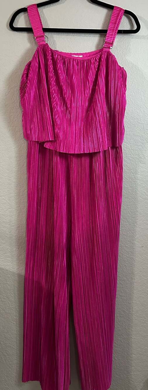 Arula Hot Pink Melody Plisse Jumpsuit